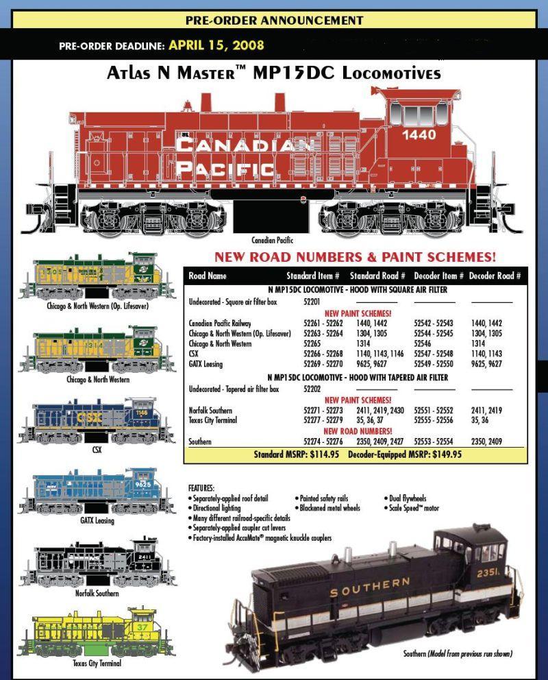Atlas MP15DC Loco re Winter 2008 Catalog