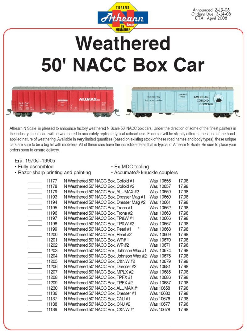 N Scale NACC 50 ft Weathered Boxcars