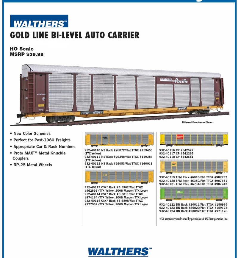 Walthers Proto HO Scale 89' Bi-Level Auto Carrier Grand Trunk/TTGX #88113/253766 
