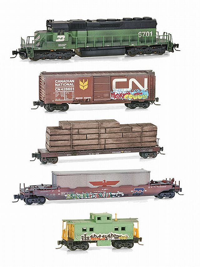  SD40-2 Three Cars and a Burlington Northern Caboose . Now Available