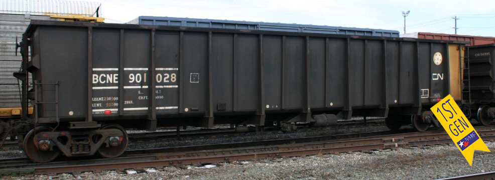 NARC - HO Scale - 4000 Cubic-Foot Coal Gondola - BC Rail (BCNE/CN)(Black/Yellow End/ Built CN Transcona Shops)(Version 01) Single Car - Road Numbers 1-12 Available