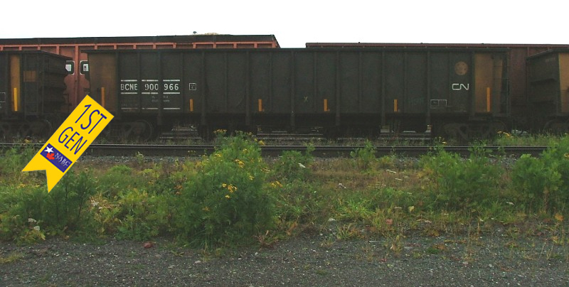 NARC - HO Scale - 4000 Cubic-Foot Coal Gondola - Double Rotary Coupler Equipped - BC Rail (BCNE/CN)(Black/Yellow End/Built CN Transcona Shops)(Version 01) Single Car - Road Numbers 1-2 Available 