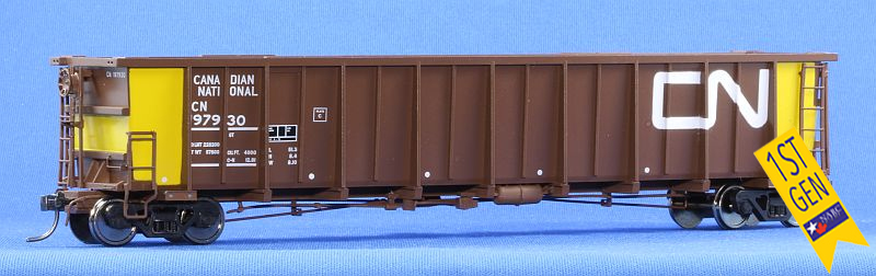 NARC - HO Scale - 4000 Cubic-Foot Coal Gondola - Double Rotary Coupler - Canadian National (CN)(ex-Ontario Hydro)(Large White Noodle on Right Side)(Brown)(Built by National Steel Car)(Version f02) Single Car - Road Numbers 1-2 Available