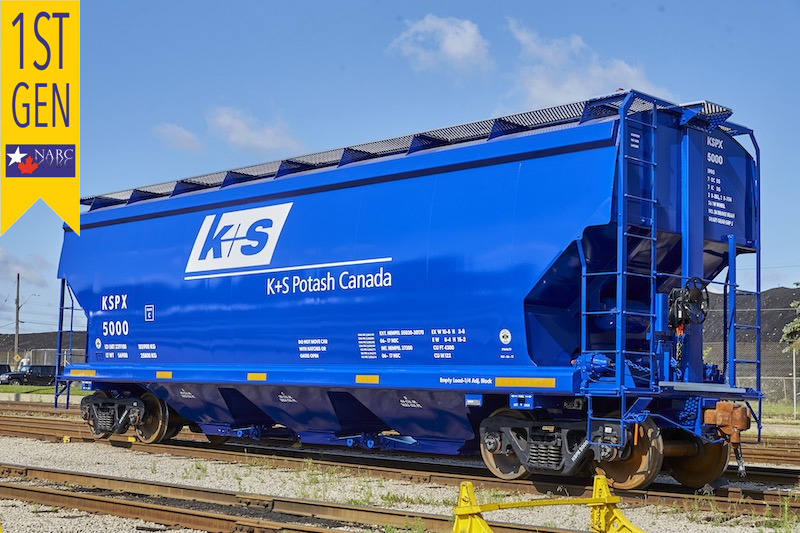 NARC - HO Scale - NSC Potash Service 4300 Cu. Ft. 3 Bay Covered Hopper - Version 8 - K+S (KSPX) (Blue w/White Lettering, Yellow Visibility Stripes) 48 Road Numbers Avail 