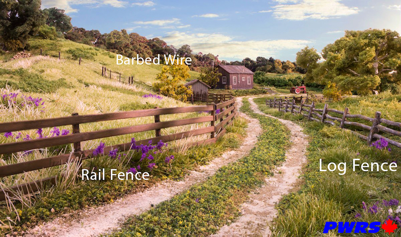 Barbed Wire, Rail, and log fences