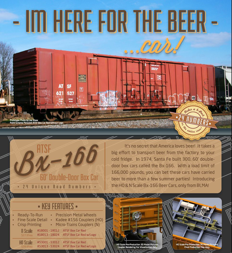 BLMA Models N #18021 Santa Fe Class BX-166 60' Beer Boxcar ATSF #621387 Rd 