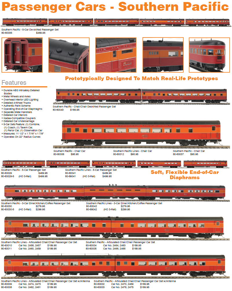 MTH HO Announces Southern Pacific "Daylight" Passenger Cars Sets and 