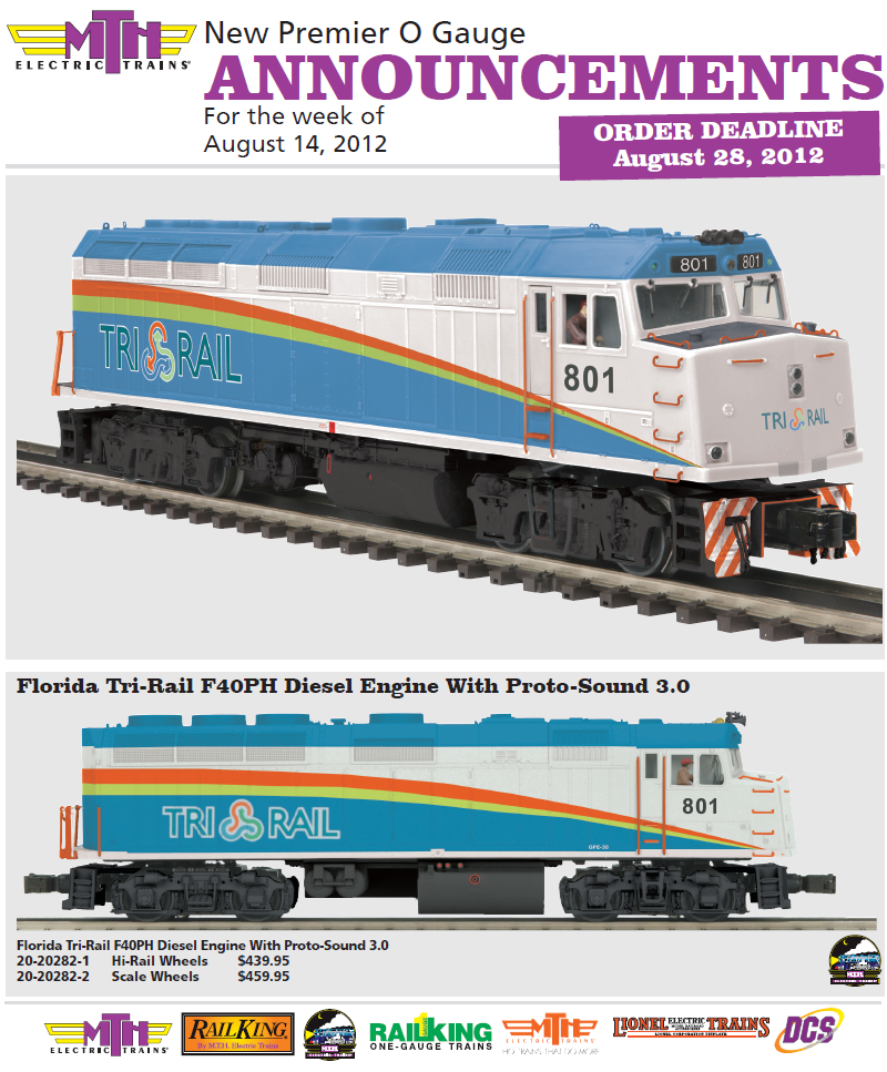 MTH Premier Announces the Florida Tri-Rail F40PH w/Proto-Sound 3.0