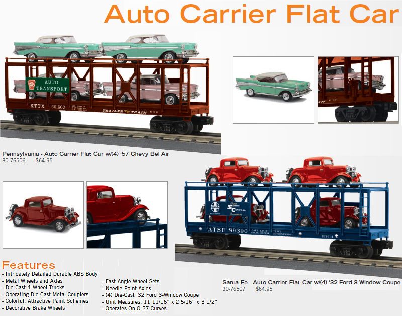  ALERT - MTH RailKing O Scale Open Auto Carriers w/4 Vintage Auto Loads