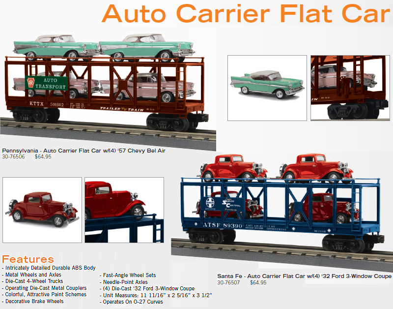 ALERT - MTH RailKing O Scale Open Auto Carriers w/4 Vintage Auto Loads
