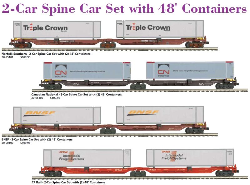  ALERT - MTH Premier O Scale 2-Unit Spine Car Sets w/48 ft. Containers