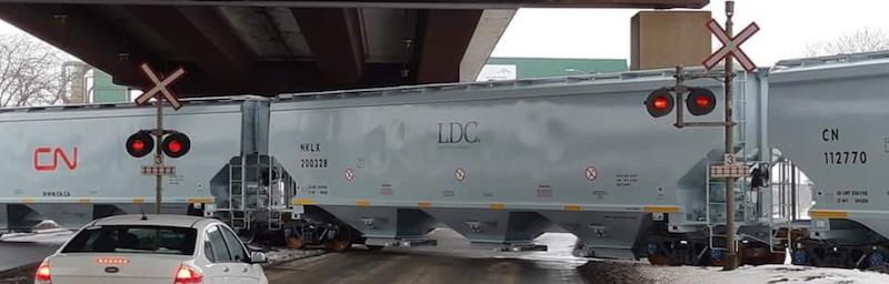 CN and LDC cars under overpass