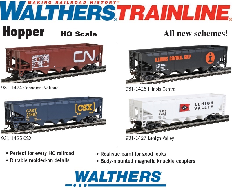 Walthers Trainline HO Announces Hoppers in All New Schemes!